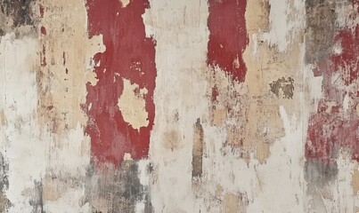 An aged wall featuring red patches and peeling textures, showcasing history, decay, and the beauty of rustic details within its worn surface