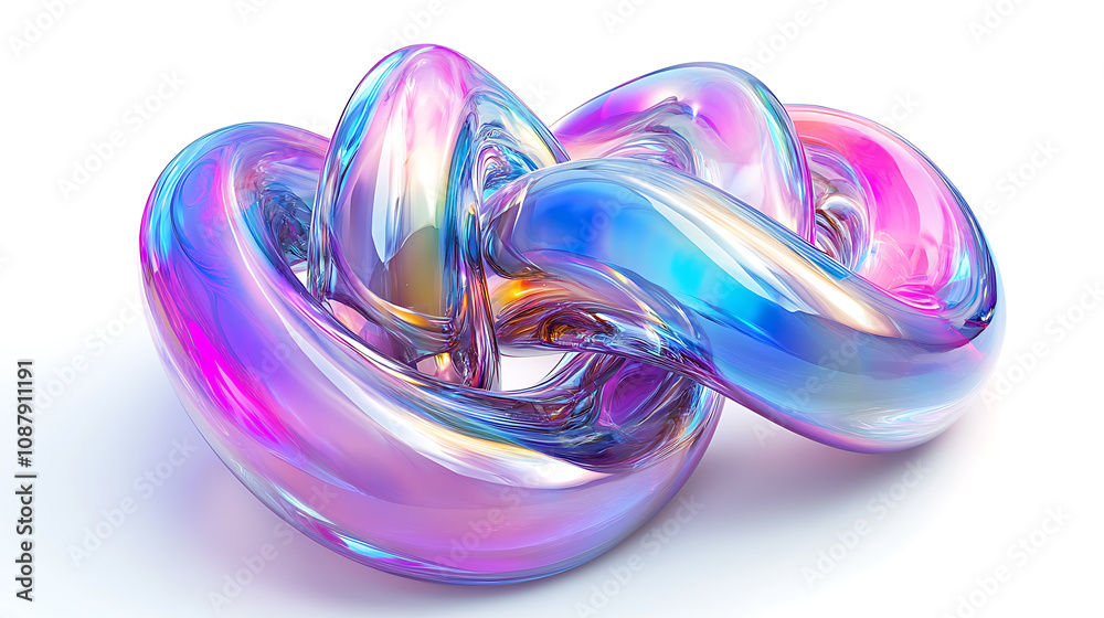 Poster abstract glossy holographic twisted liquid shape 3d render isolated on white background digital art