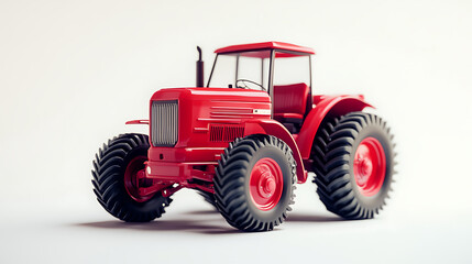 A red agricultural tractor is vividly depicted isolated on a white background, perfectly suited for clear and focused displays