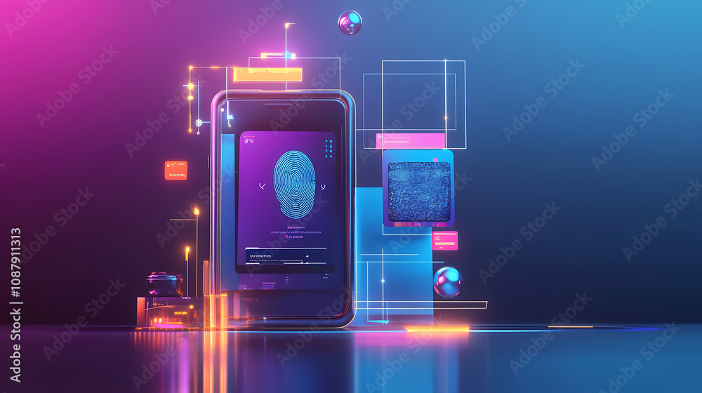 Leinwandbilder digital kyc verification process with fingerprint and photo id scanning online account authenticatio