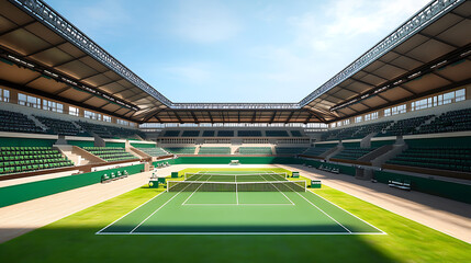 Majestic tennis championship court stadium concept in london british royal international game match 3d illustration