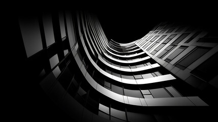 Modern skyscraper buildings in black and white, low angle perspective