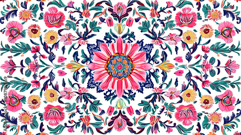 Poster digital textile design featuring mughal patterns suitable for fabrics, carpets, and decorative uses