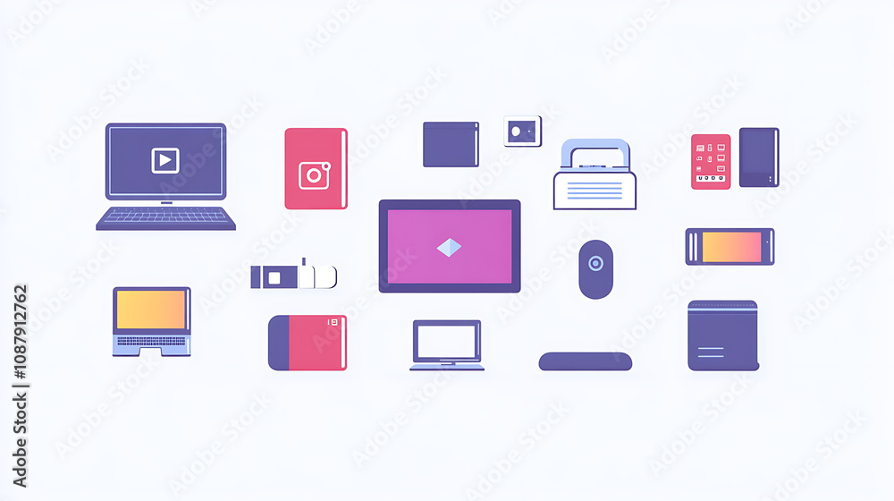 Leinwandbilder ppt clean background image, icons related to computer hardware and software and the internet, in a m