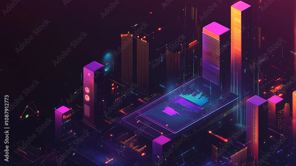 Fototapete modern business tools involving digital technologies display virtual interfaces with 3d data visuali