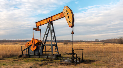 Industrial oil pump jack extracting crude oil in a field, symbolizing energy production with a focus on the environmental impact of fossil fuel pollution