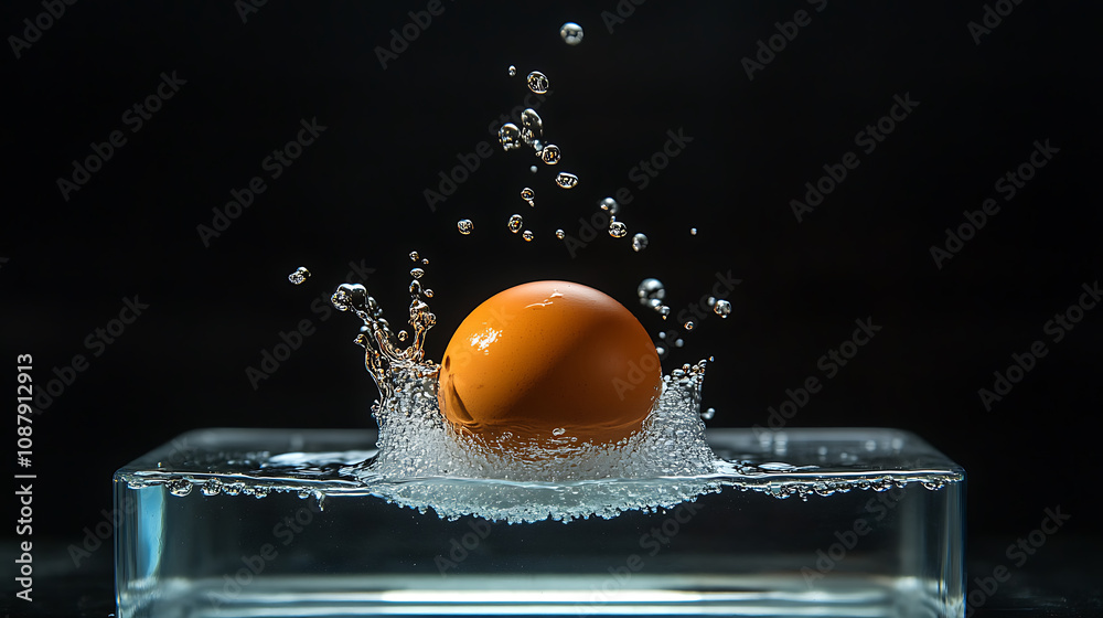 Poster science experiment demonstrating water density with an egg floating in salt water against a black ba
