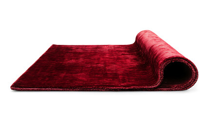 Red velvet flying carpet isolated against a white background