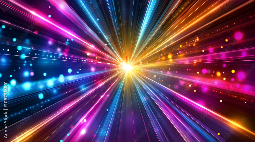 Poster laser light show colorful beams and patterns futuristic entertainment background digital art