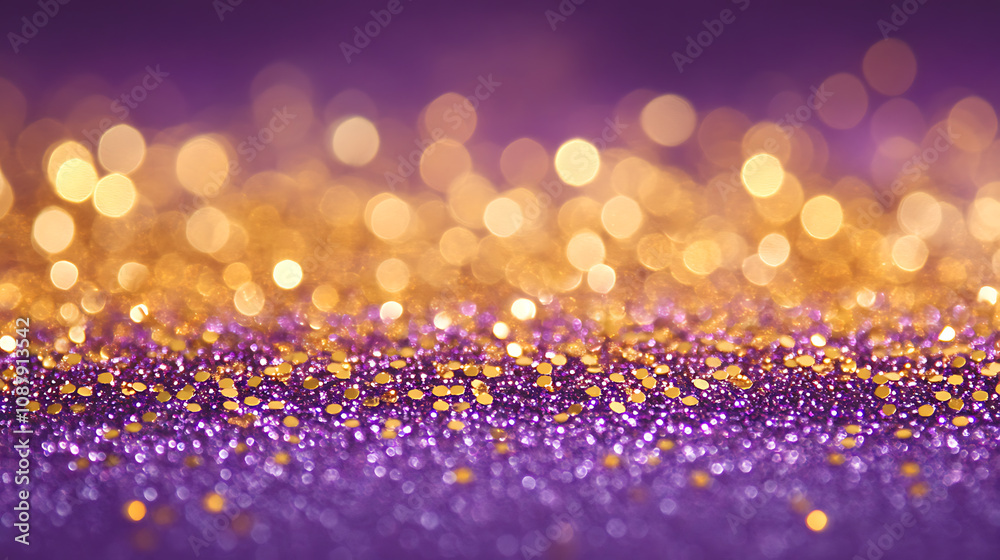 Aufkleber luxurious abstract background with bokeh effect shimmering gold and purple glitter confetti