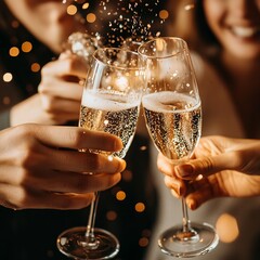 A vibrant New Year's celebration photo featuring fireworks, champagne, and a festive atmosphere, symbolizing joy and new beginnings