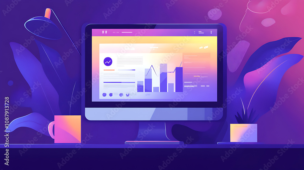 Aufkleber Financial reports and graphs on computer screen data analysis for strategic business management concept illustration