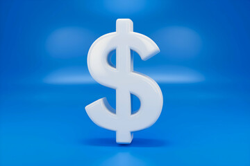 Obraz premium Glossy white dollar sign set against a blue background, symbolizing wealth and contrast.
