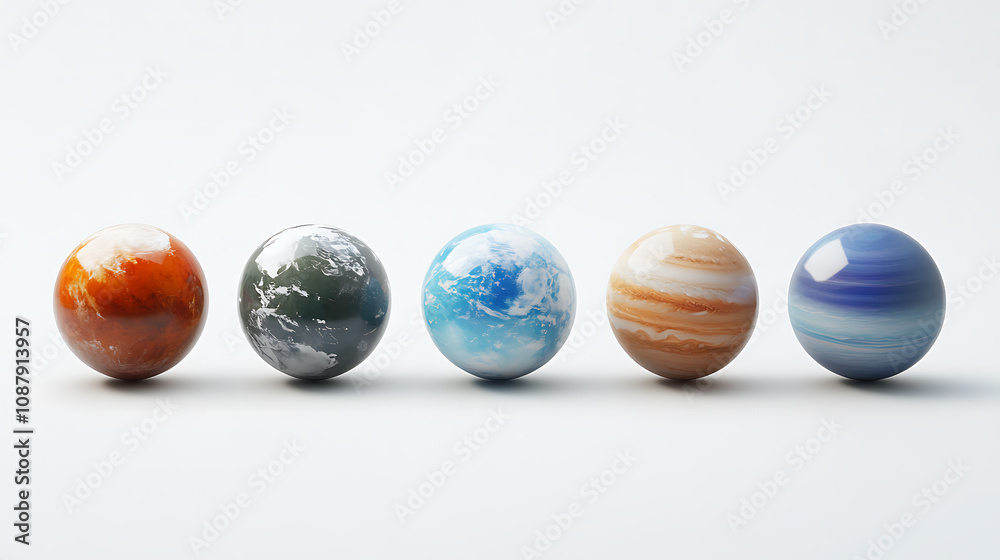 Poster set of realistic planets isolated on white background including earth jupiter saturn and neptune 3d 