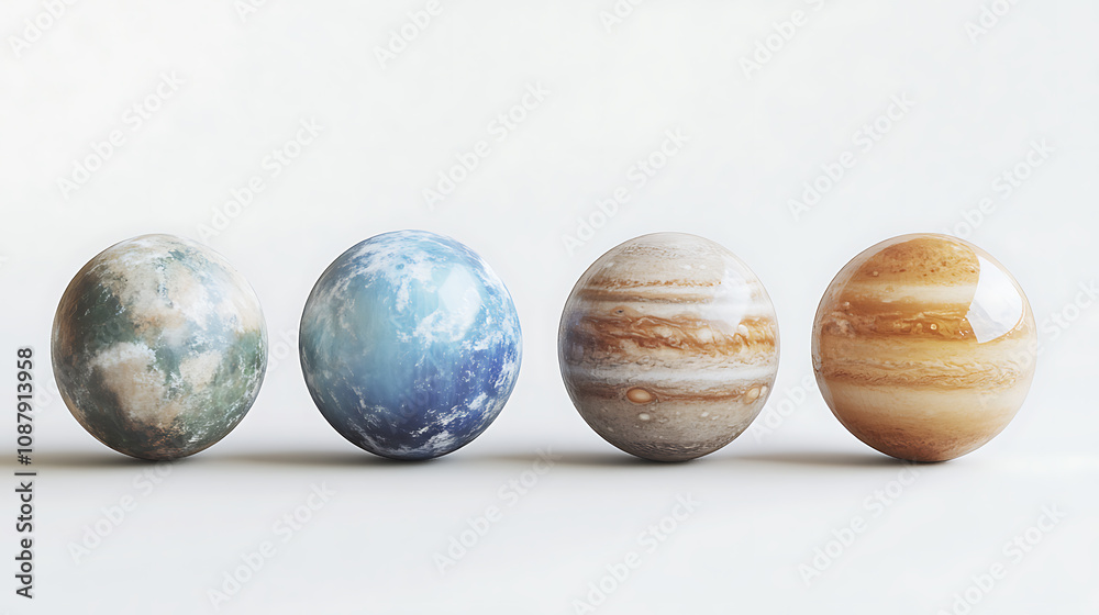 Poster set of realistic planets isolated on white background including earth jupiter saturn and neptune 3d 
