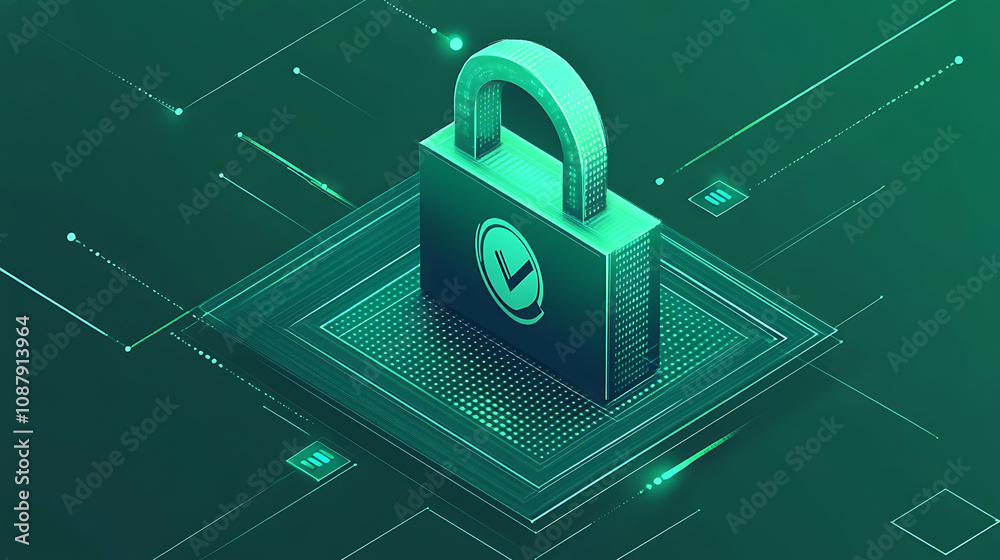 Poster Lock with check mark and binary code iso 27001 information security standard concept illustration