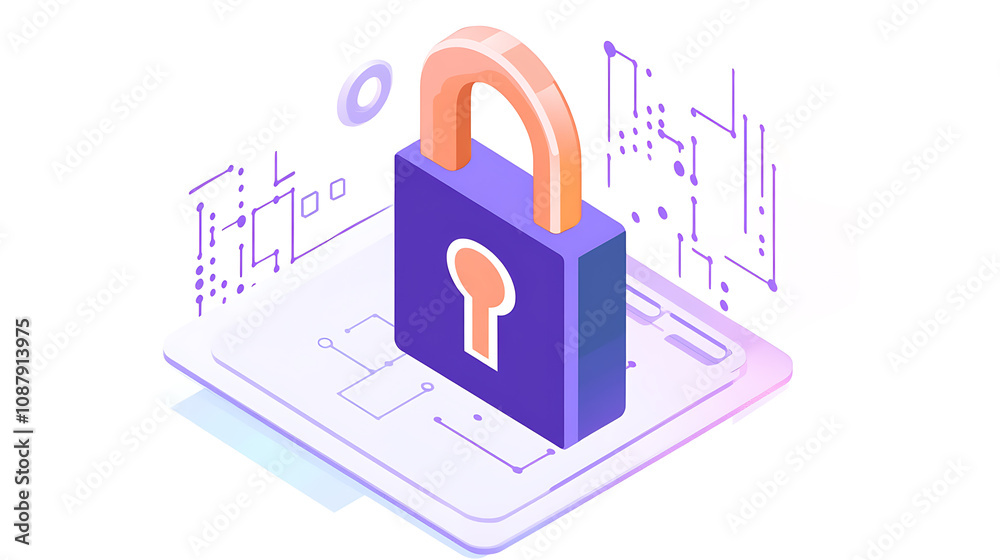 Poster Lock with check mark and binary code iso 27001 information security standard concept illustration