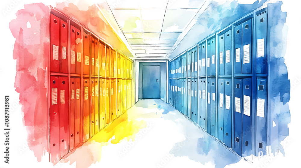 Poster secure document storage with file management technology watercolor sketch