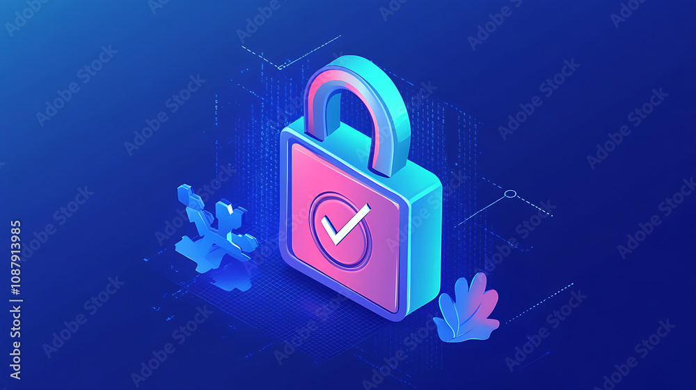 Poster Lock with check mark and binary code iso 27001 information security standard concept illustration