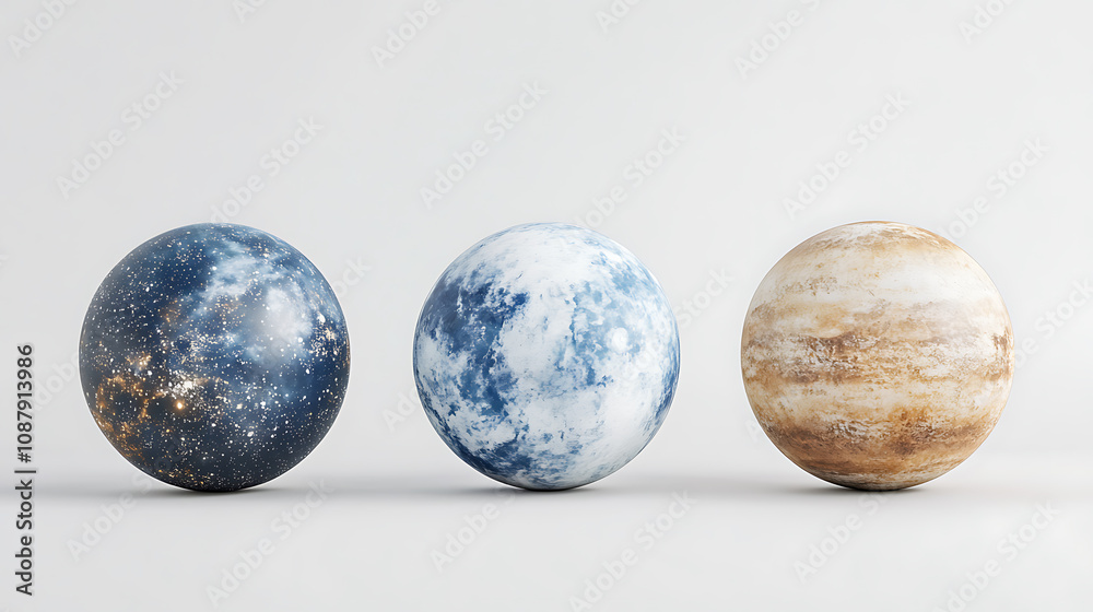 Poster set of realistic planets isolated on white background including earth jupiter saturn and neptune 3d 