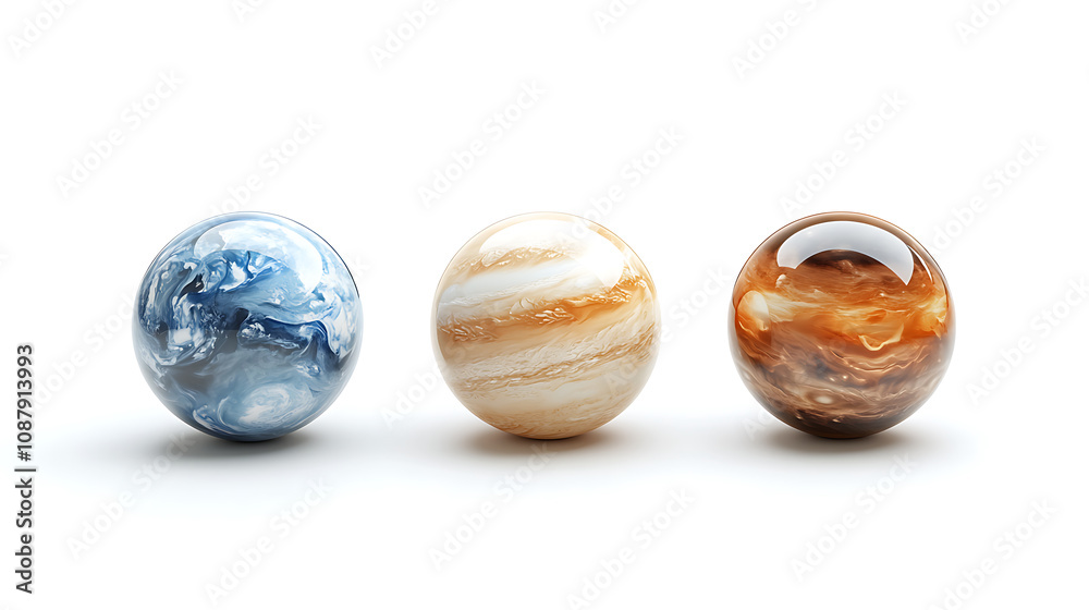 Poster Set of realistic planets isolated on white background including earth jupiter saturn and neptune 3d space renderings