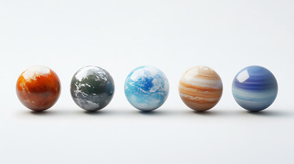 Obraz premium Set of realistic planets isolated on white background including earth jupiter saturn and neptune 3d space renderings