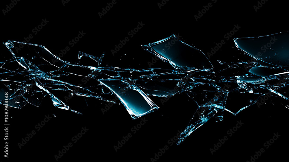 Poster shattered glass texture on black background realistic broken glass shards and cracks abstract photo