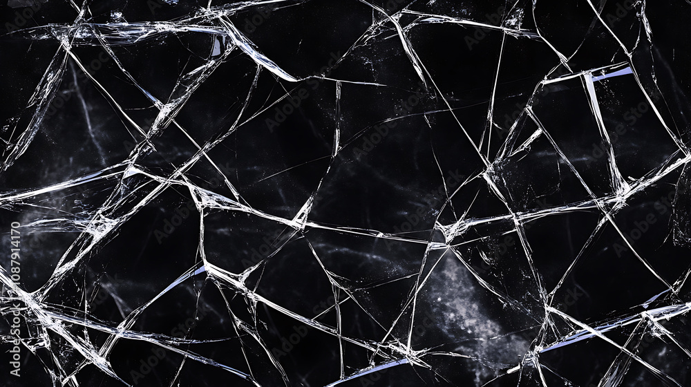 Aufkleber shattered glass texture on black background realistic broken glass shards and cracks abstract photo