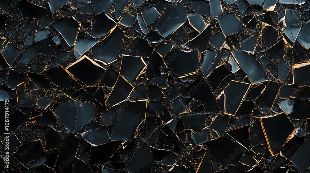 Poster shattered glass texture on black background realistic broken glass shards and cracks abstract photo