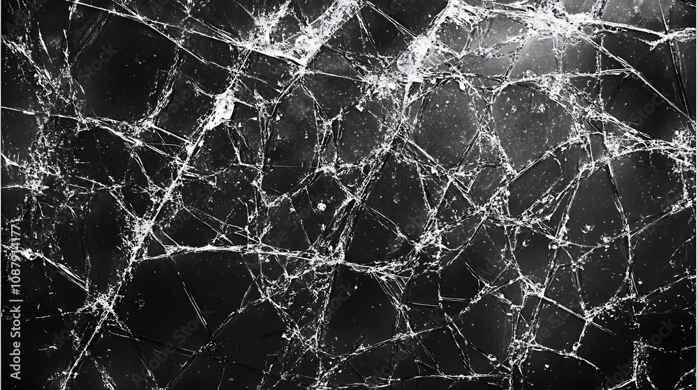 Poster shattered glass texture on black background realistic broken glass shards and cracks abstract photo