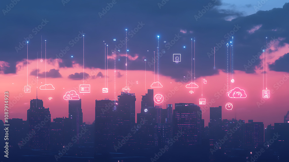 Leinwandbilder a digital illustration of a secure cloud storage concept, featuring a metallic microchip with a padl
