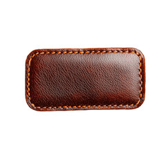 Brown leather patch with intricate stitching on transparent background