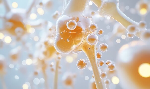 MSM Joint Support A 3D render of MSM molecules enhancing joint health, with a flexible, active figure