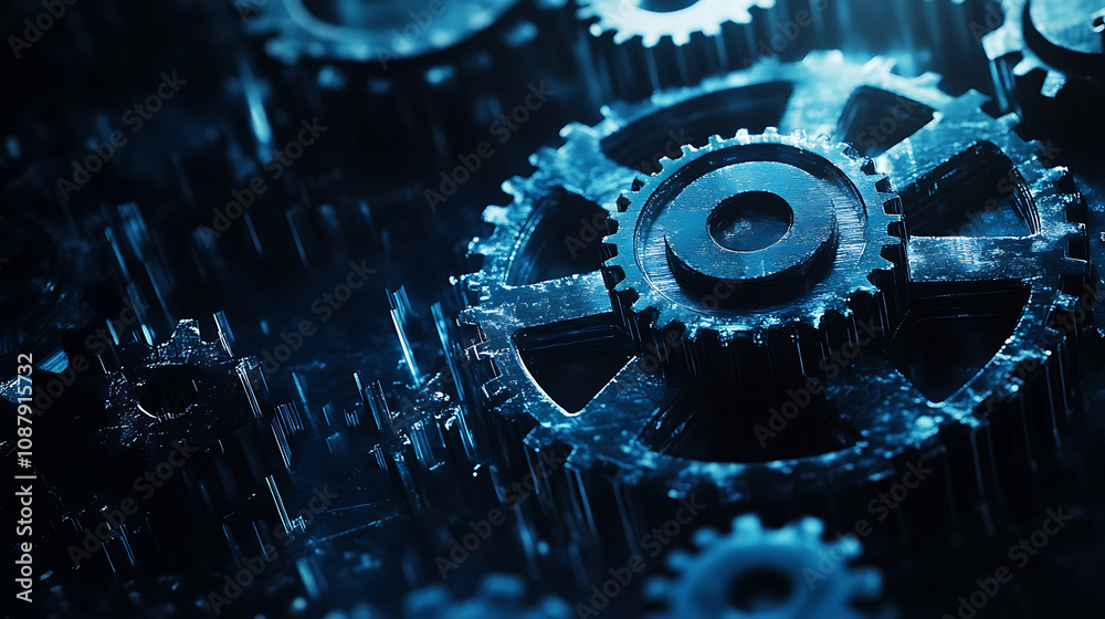 Aufkleber Abstract blue gear high-tech background with technology, digital and data elements Digital future tech banner template