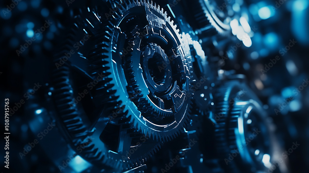 Leinwandbilder abstract blue gear high-tech background with technology, digital and data elements digital future te