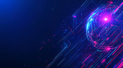 Fototapeta premium Abstract digital brain with glowing lines and holographic elements on blue background, concept of artificial intelligence technology