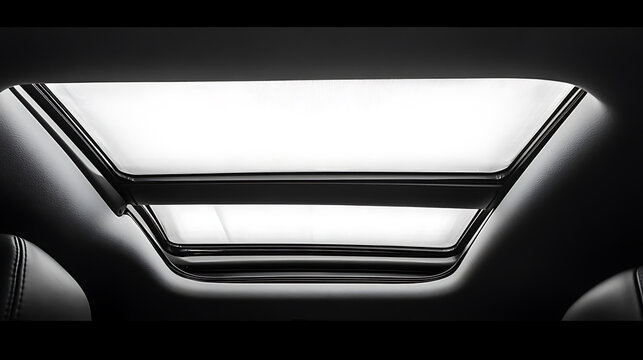 Close-up of a car sunroof and white ceiling