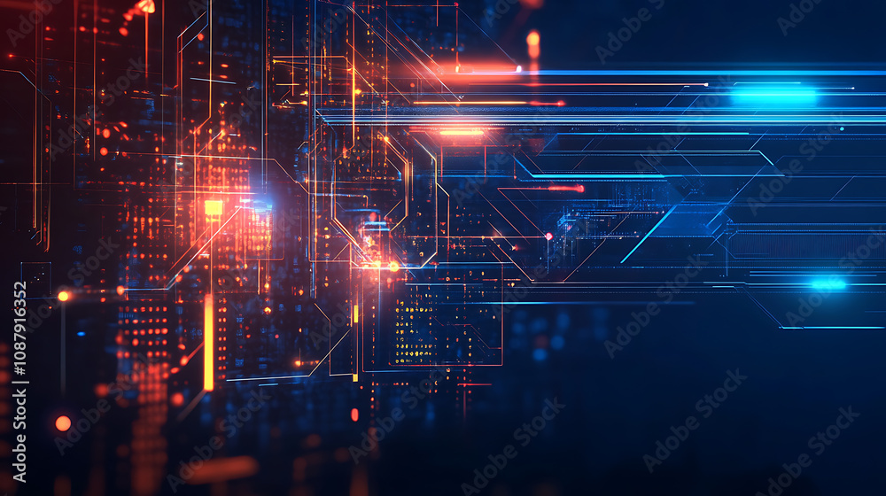 Aufkleber abstract digital brain with glowing lines and holographic elements on blue background, concept of ar