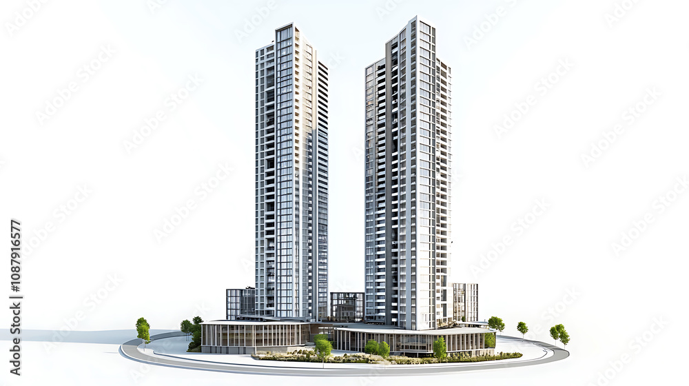Poster isolated skyscraper buildings on a white background , 3d rendering