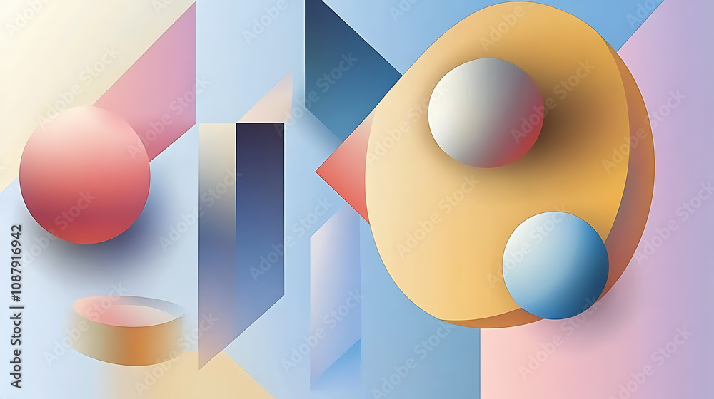 Fototapete Abstract background with colorful shapes and a blue gradient for a web banner design template, flat geometric shapes
