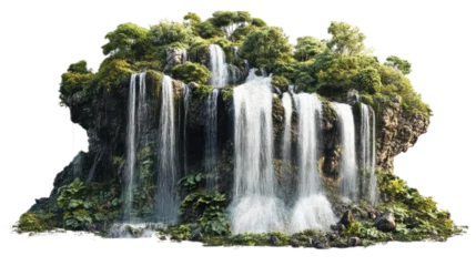 Fototapete Majestic cascading waterfall surrounded by lush greenery, vibrant foliage, and serene natural environment, creating a tranquil oasis in nature's splendor. © Anisah