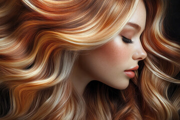 Young Woman Luxurious Wavy Red Hair