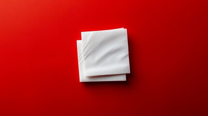 Pure white paper napkins arranged neatly against a solid red backdrop, forming an aesthetically appealing visual composition. The napkins occupy the foreground, their crisp edges