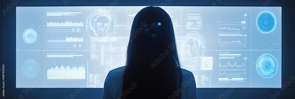 Leinwandbilder a person stands before an interactive mirror that assesses hair health and offers ai-driven suggesti