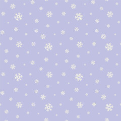 Small white snowflakes isolated on blue background. Cute monochrome seamless pattern. Vector simple flat graphic illustration. Texture.