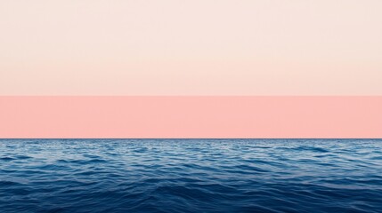 Obraz premium Minimalist image depicting a serene ocean scene with a gradient pink sky above a calm blue sea, creating a tranquil and dreamy atmosphere during sunset