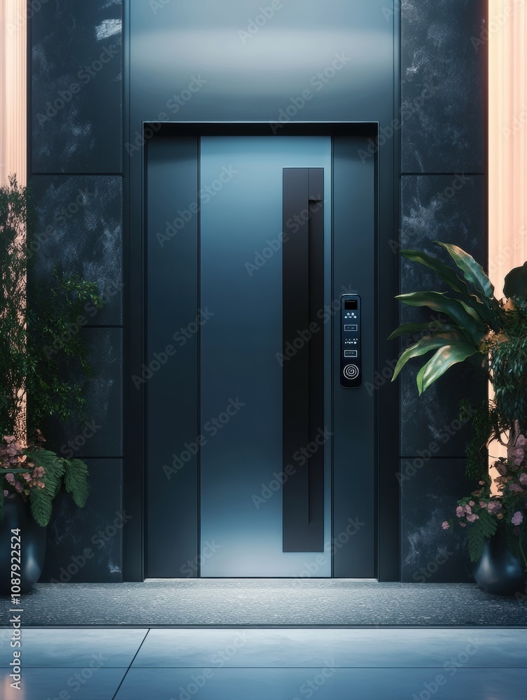 Aufkleber this modern home entrance showcases advanced security features, including smart cameras, motion sens