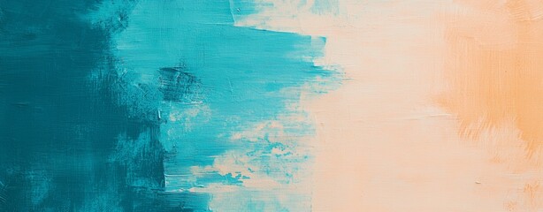 Estores personalizados con tu foto Wide brushstrokes of turquoise and peach oil paint blend together on canvas, creating an abstract textured background with visible brush marks