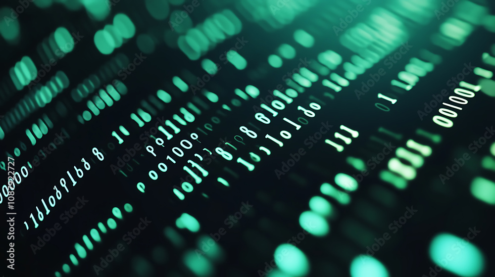 Poster A background of green binary code falling from top to bottom on black