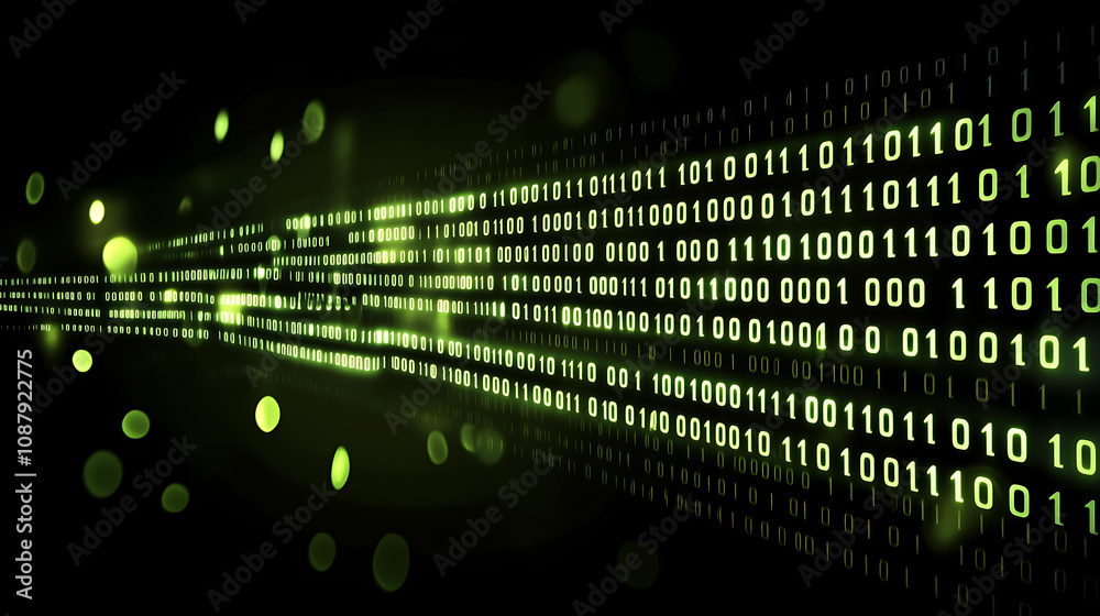 Aufkleber A background of green binary code falling from top to bottom on black